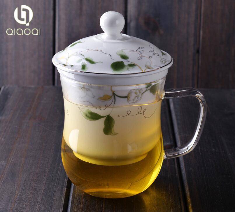 12oz/ 350ml Clear Glass Tea Cup with Infuser and Lid
