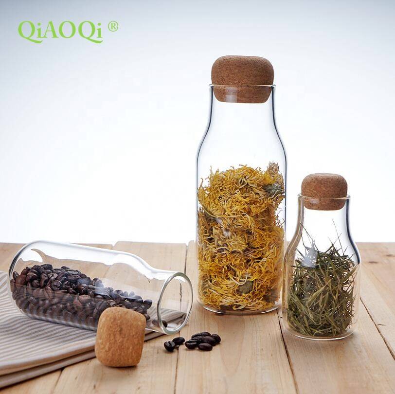 QiAOQi FDA Listed Glass Food Storage Glass Jar with Airtight Seal Cork Lid – Food Storage Canister for Serving Tea, Coffee, Spic