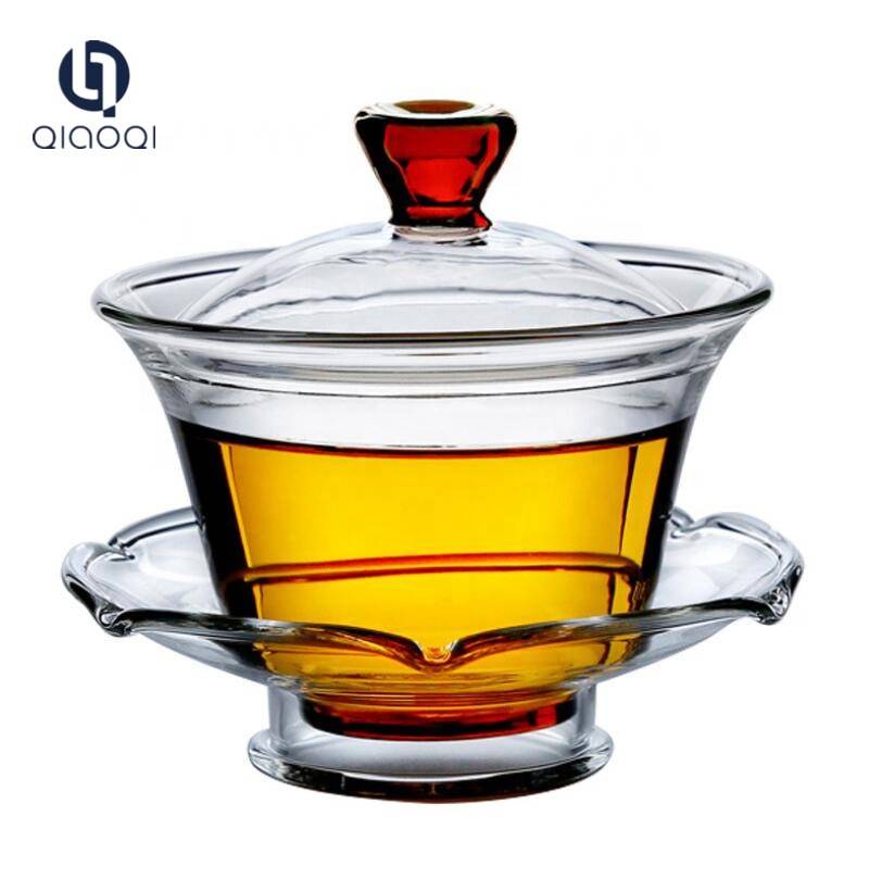 Glass Tea Cup with Lid and Saucer