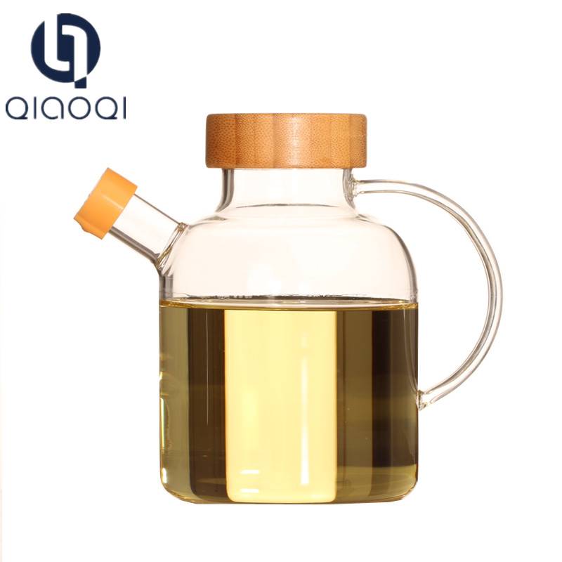 Glass oil and vinegar cruet with bamboo lids