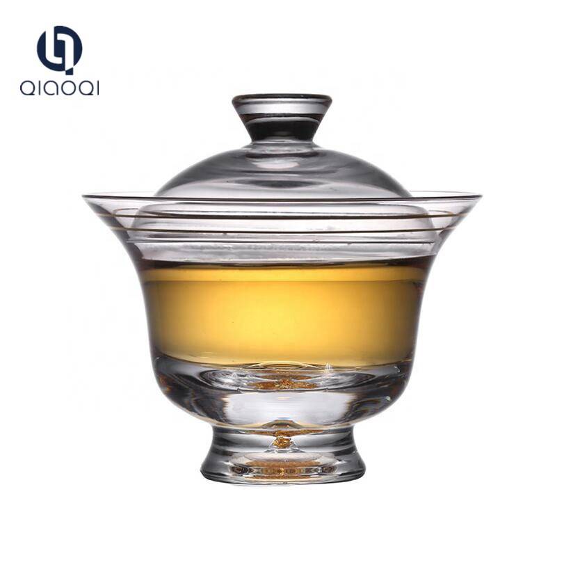 Handmade cup bottom golden iceberg crystal glass teacup tea set glass cover bowl