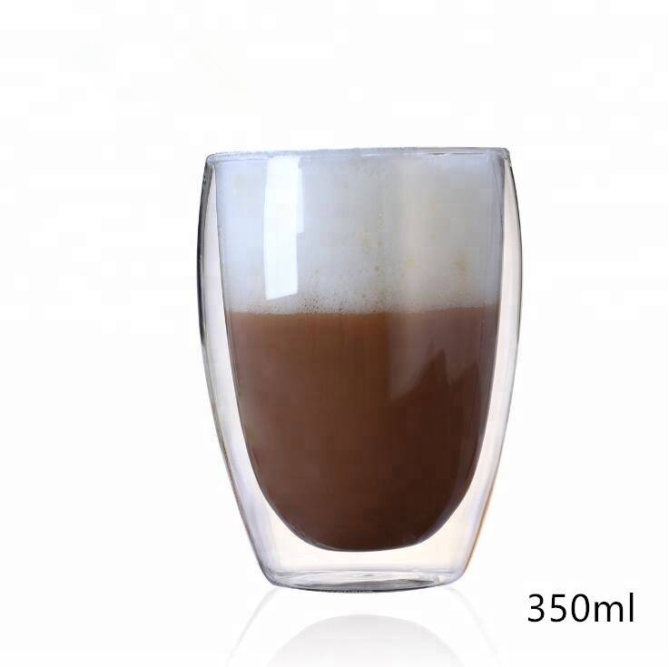 Egg shape double wall glass tea cup coffee cup