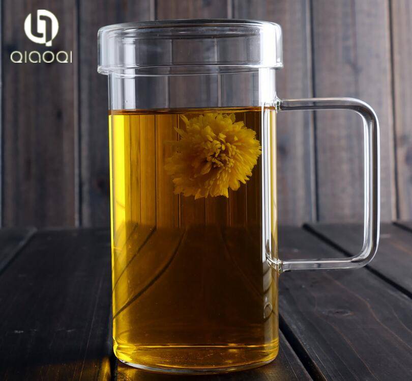 Elegant Hear Resistant Glass Cup Set Milk Tea Mesh Tea Infuser Strainer Office Water Tea Drinking Mugs