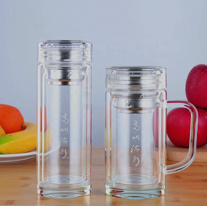 ECO Friendly Custom Logo BPA Free Reusable Clear Glass Insulated Drink Water Bottles