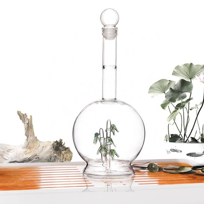 500ml glass high borosilicate bamboo leaf  glass wine bottle