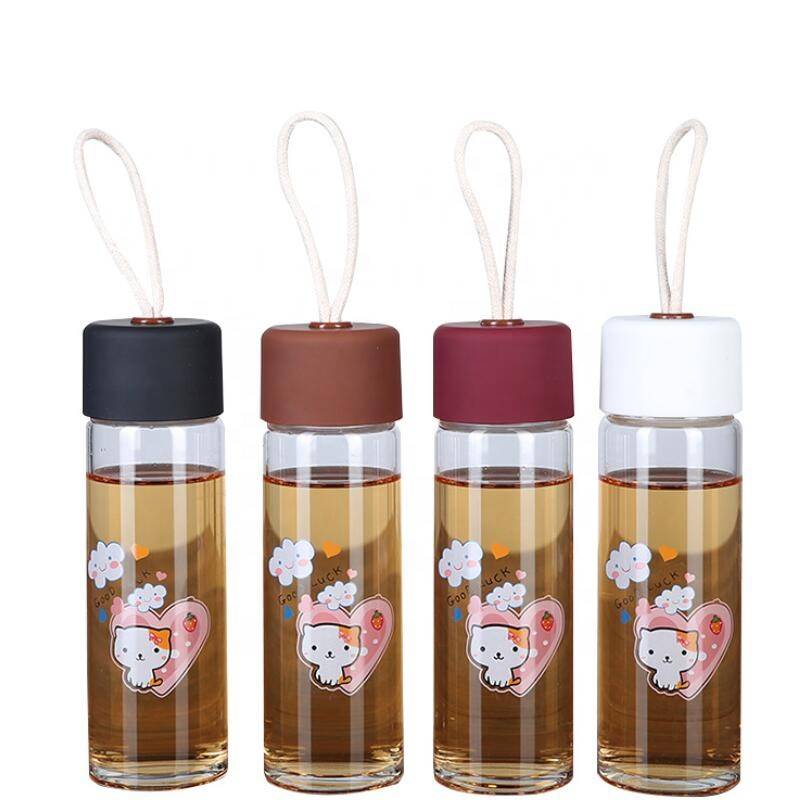 250ml borosilicate glass bottle with silicone lid for kids
