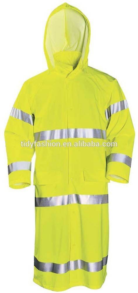 Waterproof Hooded High Visibility Fluorescent Long Raincoat Featured Image
