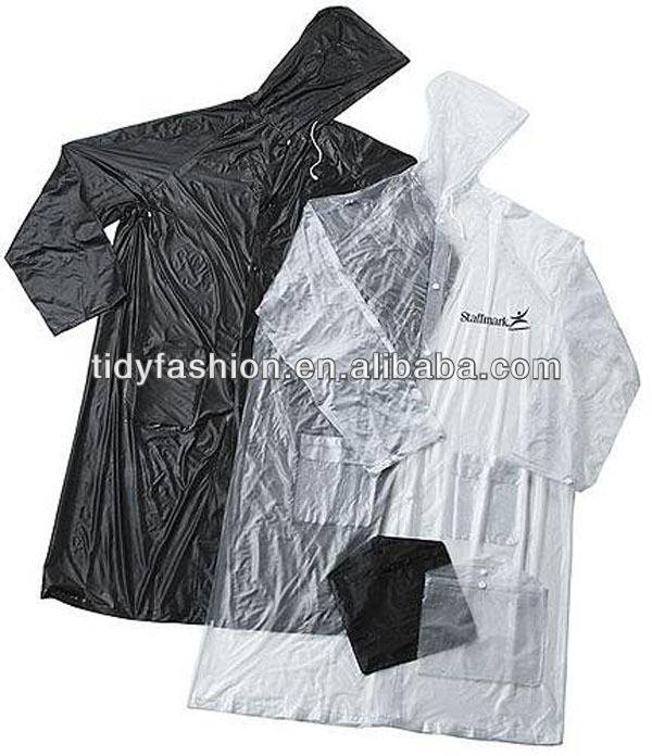 Waterproof Plastic Cheap Hooded Black PVC Raincoats
