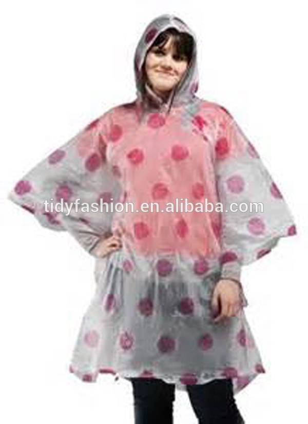 Ladies Fashion Custom Printed Polka Dot Rain Poncho Raincoat