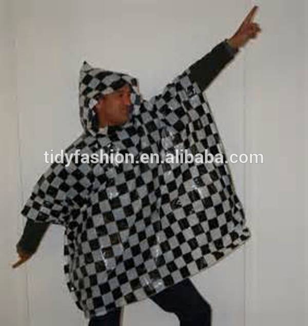 Men Checkered Pattern Plastic PE Raincoat Poncho