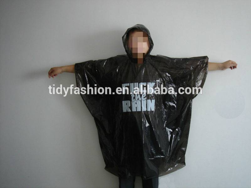 Impermeable Disposable PE Black Poncho Raincoat