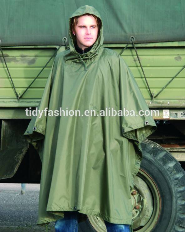 Mens Portable Military and Police Olive Green Raincoat Poncho