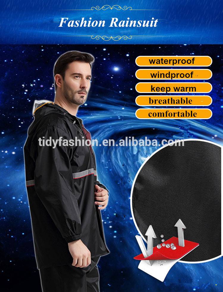 Trendy Hooded Nylon or Polyester Waterproof Rainsuit For Man