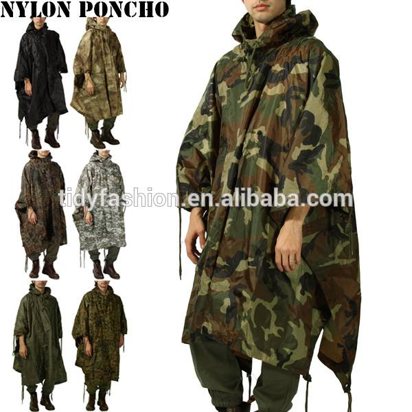 long nylon black military poncho raincoat