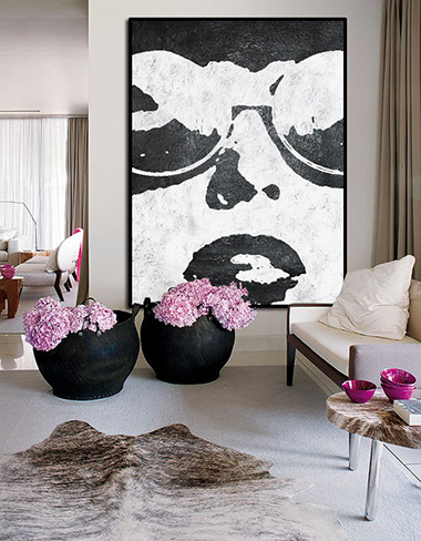 minimal vit svart oljemålning, modern abstrakt vit svart, extra stor handgjord enkel modern konstmålning, väggkonst