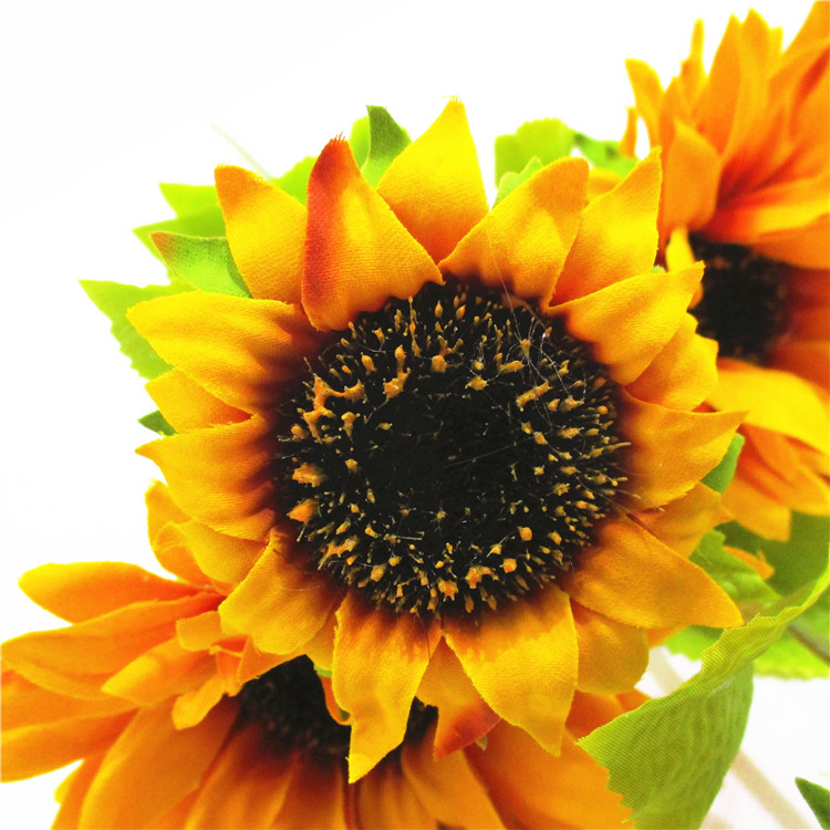 0106 Artificial Sunflower Forever Flowers Yellow Helianthus Green Leaves for Art Home Decoration Office Party Wedding