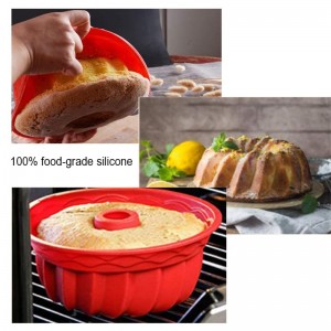 Silicone Baking Molds, European Grade Fluted Round Cake Pan, Non-Stick Cake Pan for Jello,Buntcake,Gelatin,Bread, 9.45 Inches Tube Bakeware Red