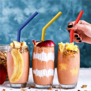 Reusable silicone straws, long flexible silicone straws with cleaning brush, suitable for 30 ounce containers-BPA free