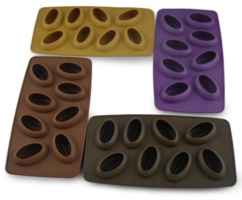 8 Cavity Custom Silicone Molds Food Grade , Ice Cube Mould Coffee Bean Shaped