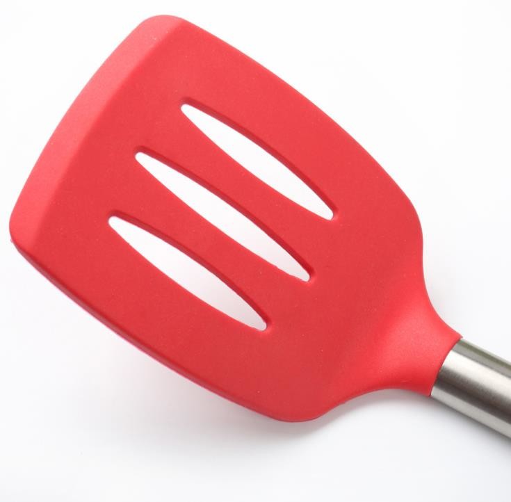 201 stainless steel hand Food Grade Silicone Slotted Turner cooking tool