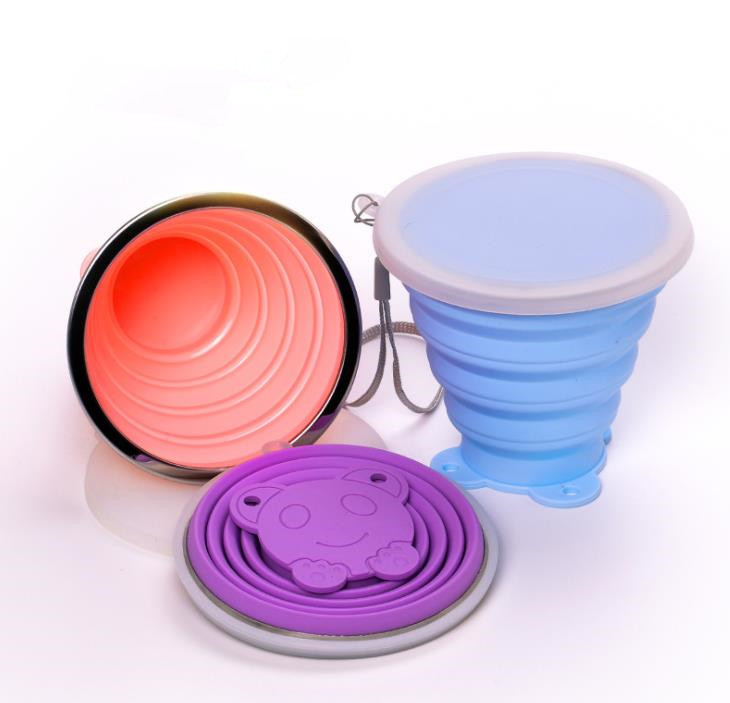 BPA Free Food Grade Collapsible Silicone sport cup with long lanyard