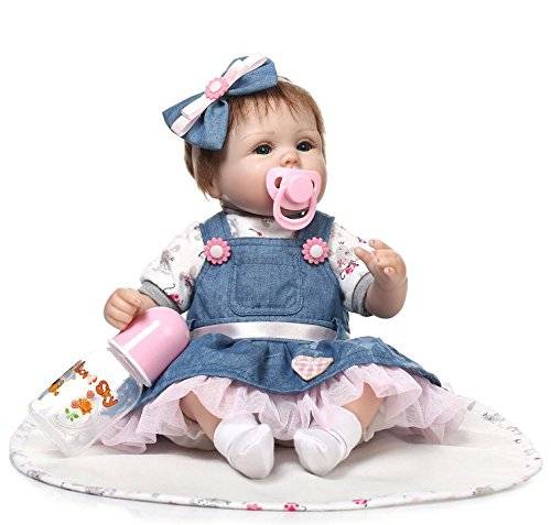 ZIYIUI Handmade Soft Silicone 18 inch Reborn Baby Doll Girl Lifelike Blue Eyes Newborn Girl Toy Doll