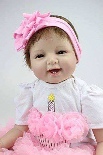 ZIYIUI 22 inch Reborn Baby Dolls Soft Silicone Girl That Look Real Newborn Birthday Xmas Gift Magnetic Mouth Dummy Lovely Lifelike Cute Girl Toy