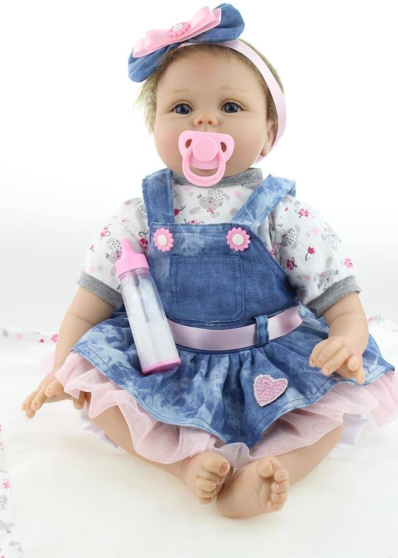 ZIYIUI Reborn Toddler Doll 22 inch Real Life Like Soft Silicone Vinyl Reborn Baby Doll Girl Birthday Gift Toys For Kids Magnetic Dummy for Reborn Dolls Blue Clothes Featured Image