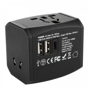 Good Quality Factory Directly 2USB+1TYPE-C Universal Travel Adapter Multi Plugs