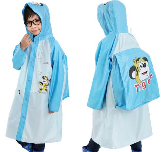 Boy & Girl Students Raincoat Special for School Bag PVC Inflatable Brim Kids Cartoon Rainwear Poncho