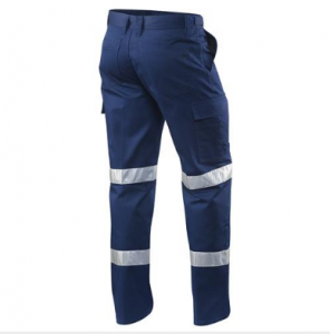 Navy Blue 100% Cotton 6 Pockets Reflective Construction Safety Workwear Cargo Work Pants For Men