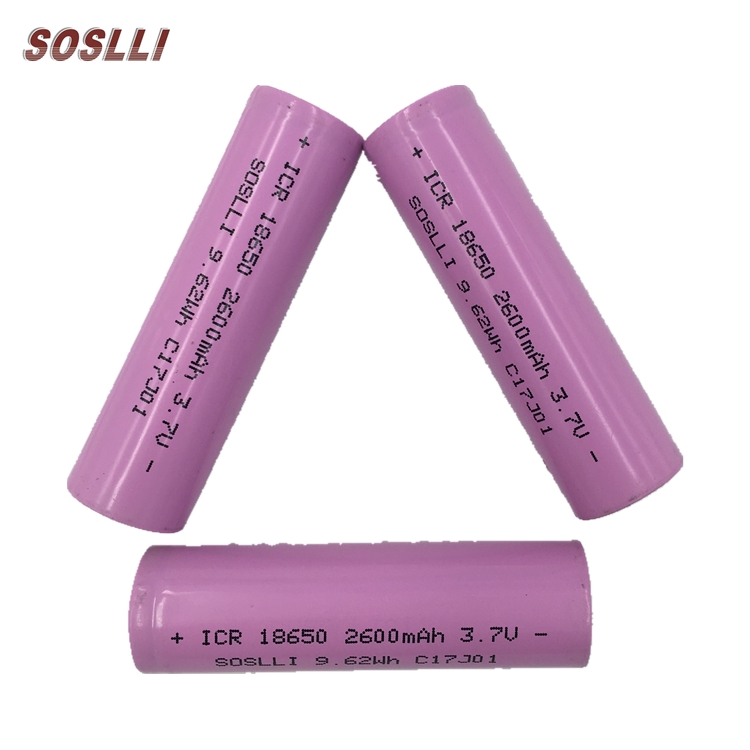 China 3.7v 2600mah Lithium li-ion Rechargeable ICR 18650 Li ion Battery Cell with China Factory Price Manufacturer and Supplier | SOSLLI Featured Image