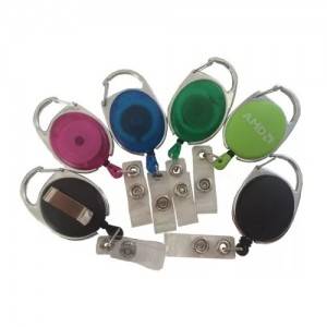 Plastic Retractable Id Badge Reel Holder Oval Shape With PVC Strap Solid Colors