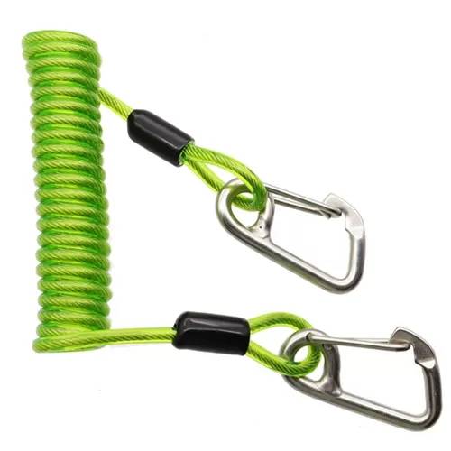 High Secuirty Double Stainless Steel Carabiner Hooks Tool Coiled Lanyard Hot Green Color Featured Image