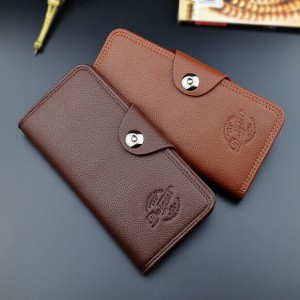 Men’s Wallet Long Wallet Men’s Youth Fashion Classic Buckle Multi-Card Position 3 Fold Litchi Pattern Soft Leather Wallet Card Case