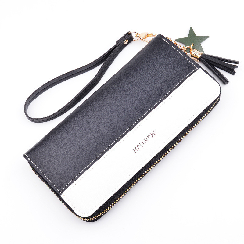 New ladies clutch bag wallet long simple contrast color stitching zipper wrist bag Featured Image