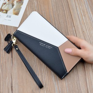 New ladies wallet clutch bag female long section Korean zipper contrast color tassel large capacity wallet mobile phone bag