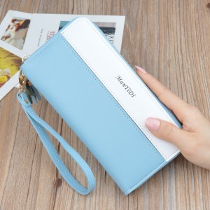 New ladies clutch bag wallet long simple contrast color stitching zipper wrist bag