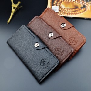 Men’s Wallet Long Wallet Men’s Youth Fashion Classic Buckle Multi-Card Position 3 Fold Litchi Pattern Soft Leather Wallet Card Case