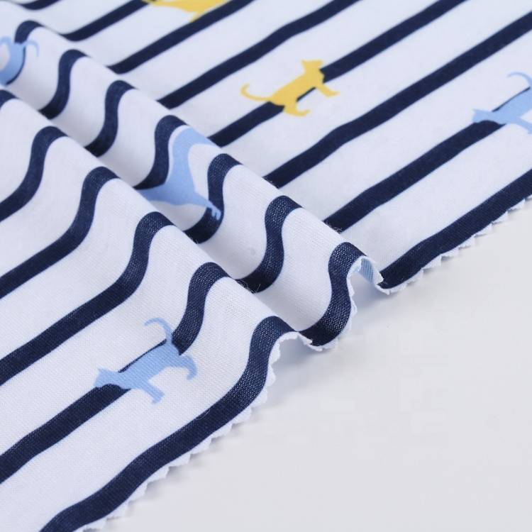 fashionable knitted white black cotton stripe printed jersey fabric for garment