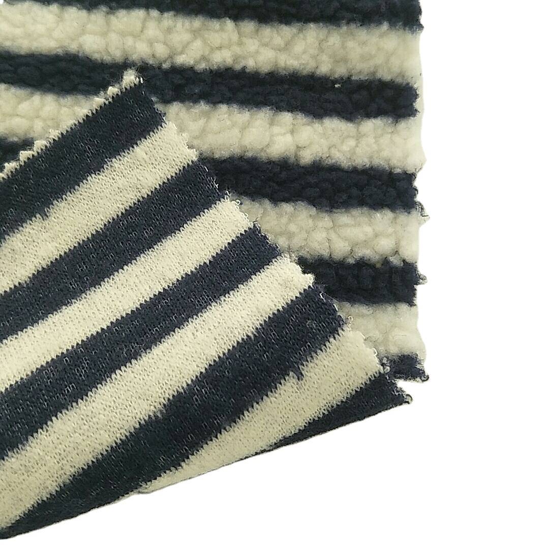 100% polyester jacquard stripes knitted sherpa fleece fabric