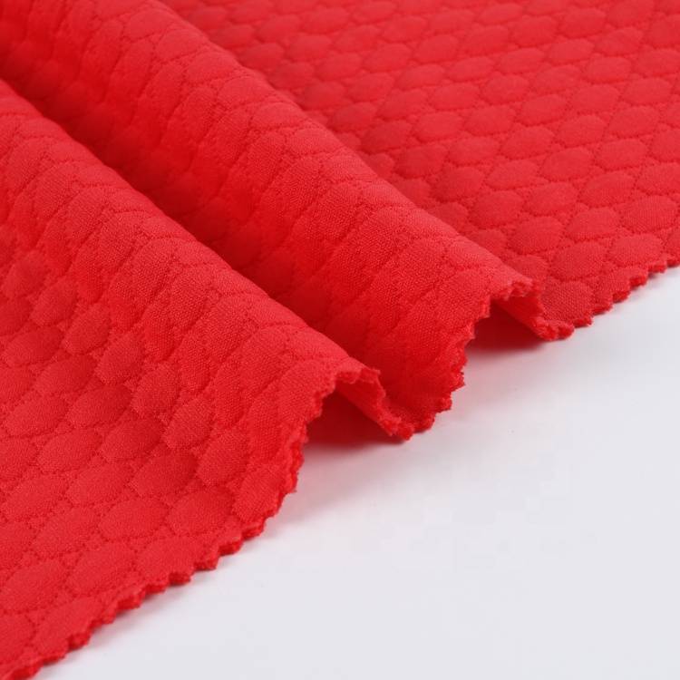 chinese red plain dyed polyester spandex jacquard knitted fabric for garment