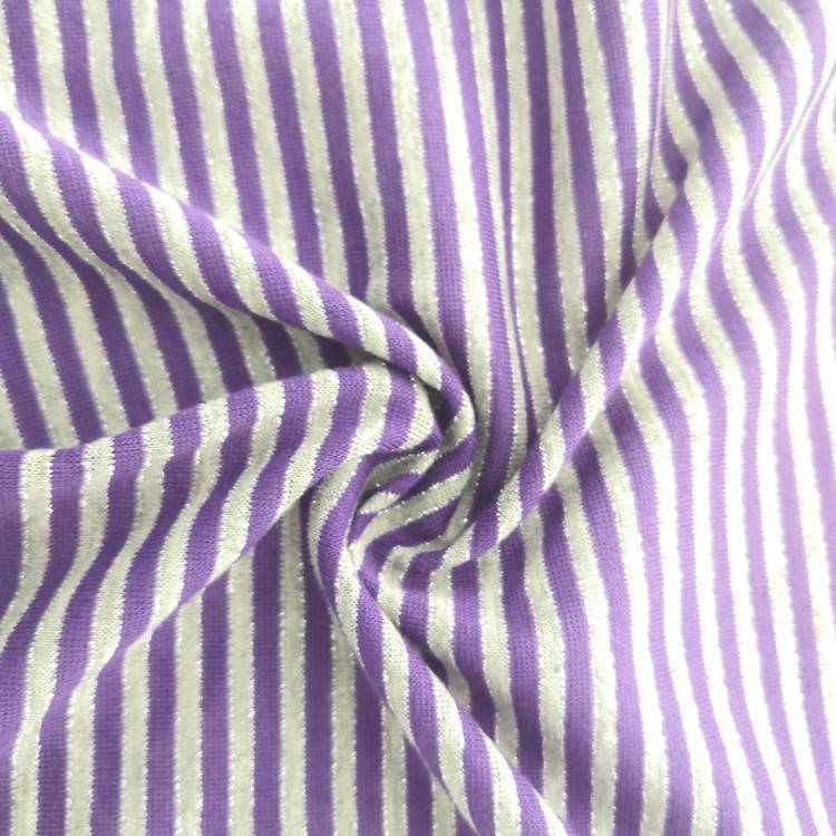 Hot selling striped 98 polyester 2 silver single jersey fabric for dress