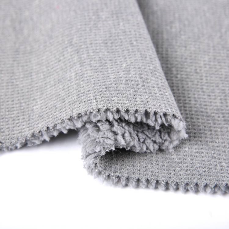 China custom wholesale CVC face waffle knit fabric bonded sherpa for outerwear