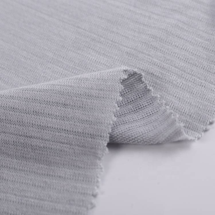 wholesale plain dyed polyester rayon knitted weft stripe T/R slubbed jersey fabric