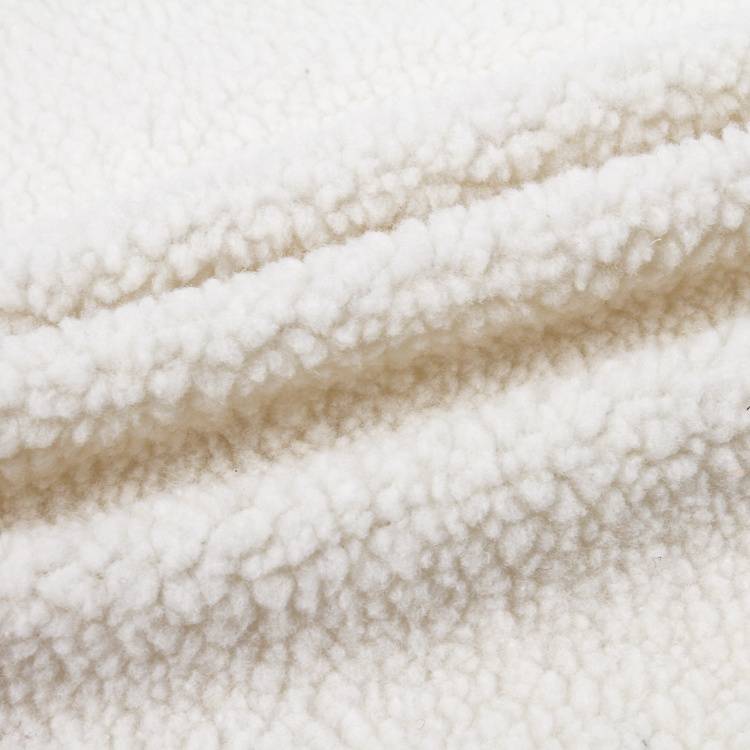 Snow white thick 100 polyester yarn dyed sherpa fleece faux fur fabric