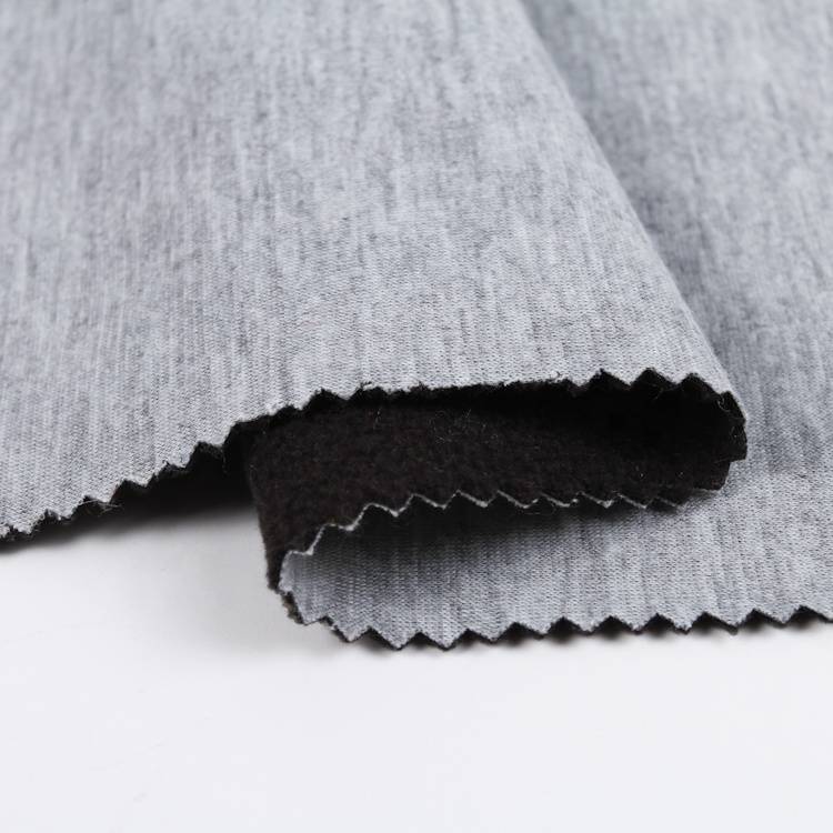 High quality T/C melange knitted single jersey bonded micro fleece fabric