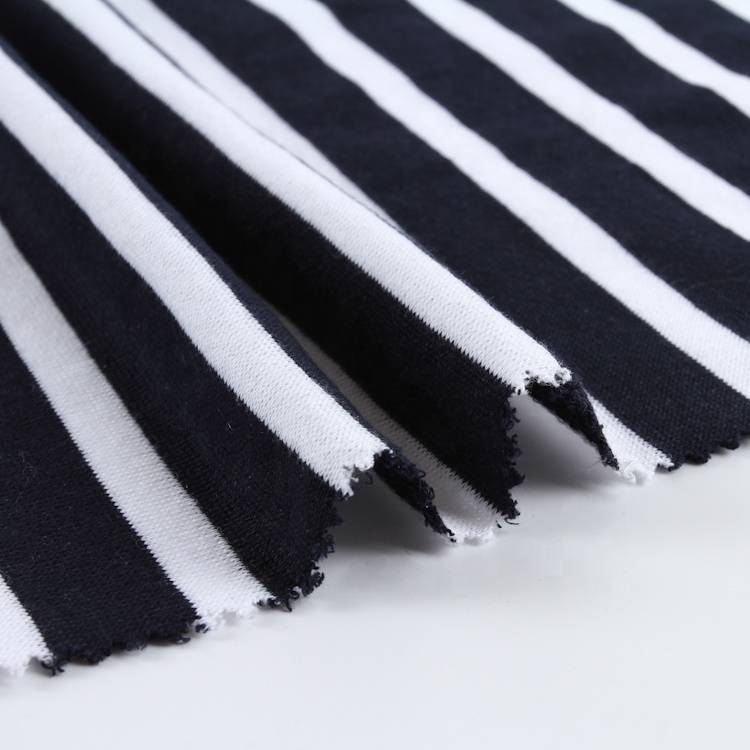 Black and white TC textile soft stretch knitted french terry stripe fabric