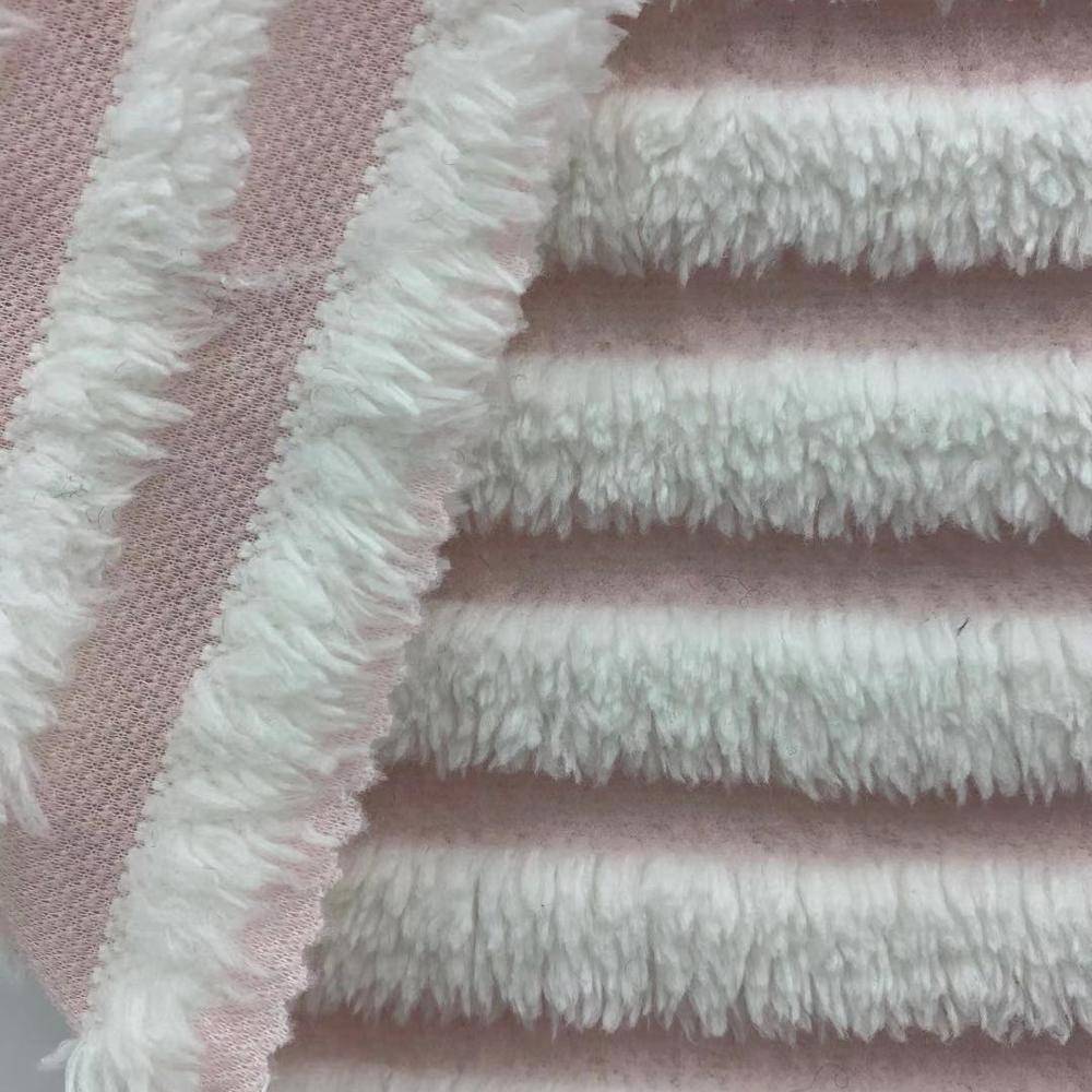 100% polyester stripes sherpa fleece fabric fot  sweater jacket womens