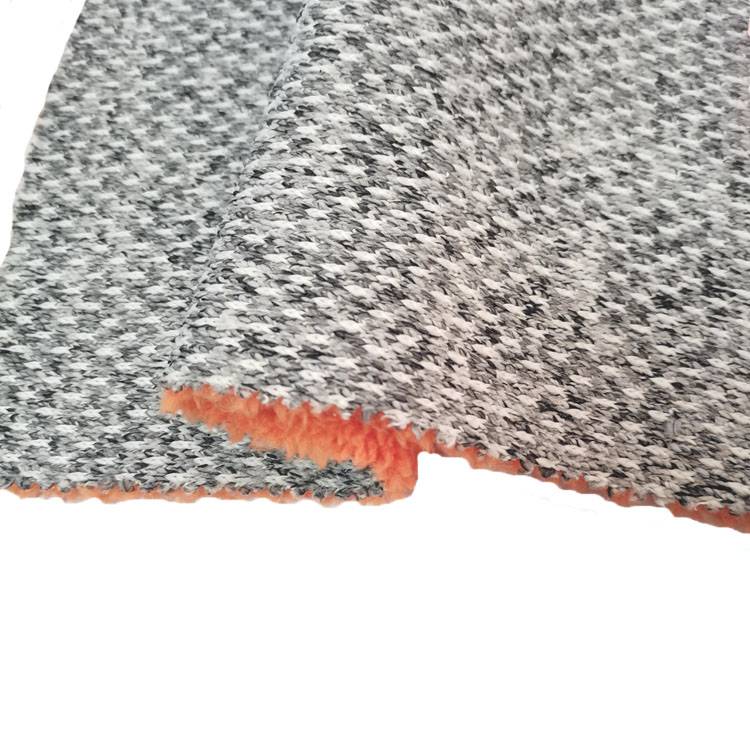 new design 100 polyester coarse sweater fabric bonded sherpa fleece fabric for coat